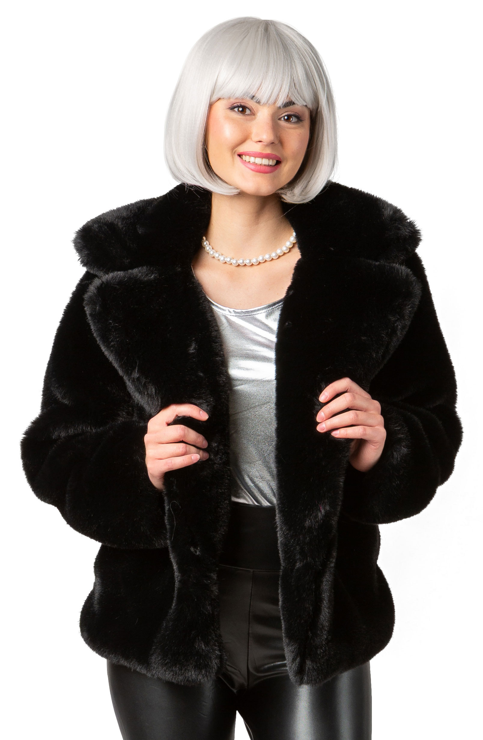 Plüschjacke, schwarz