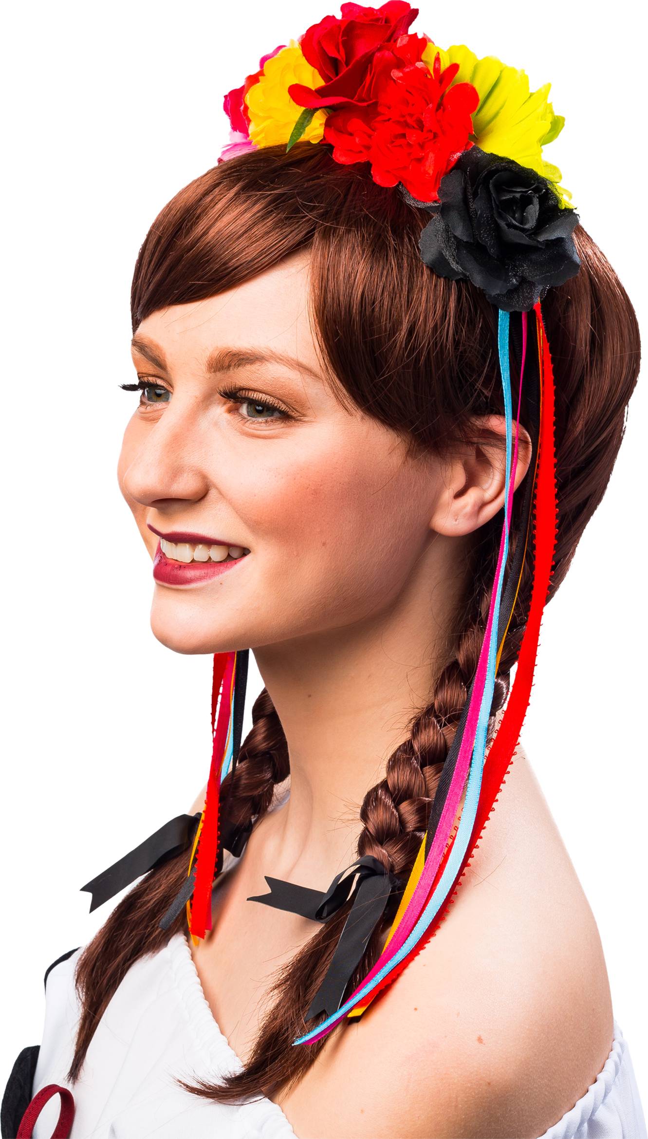 Hairband with flowers and colored ribbons 