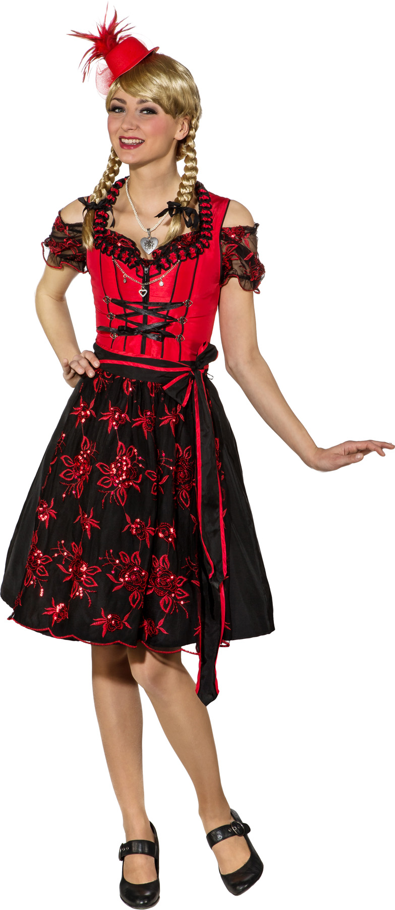 Bavarian dress ''Dirndl''midi, red-black