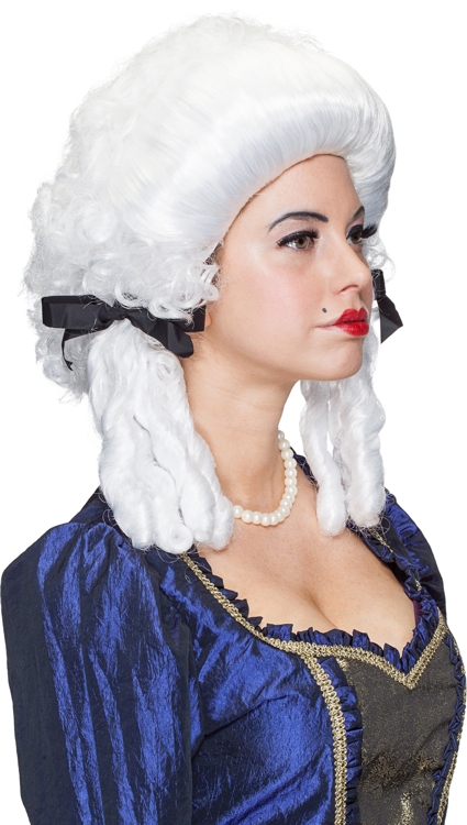 Ladies wig baroque with corkscrew curls, white