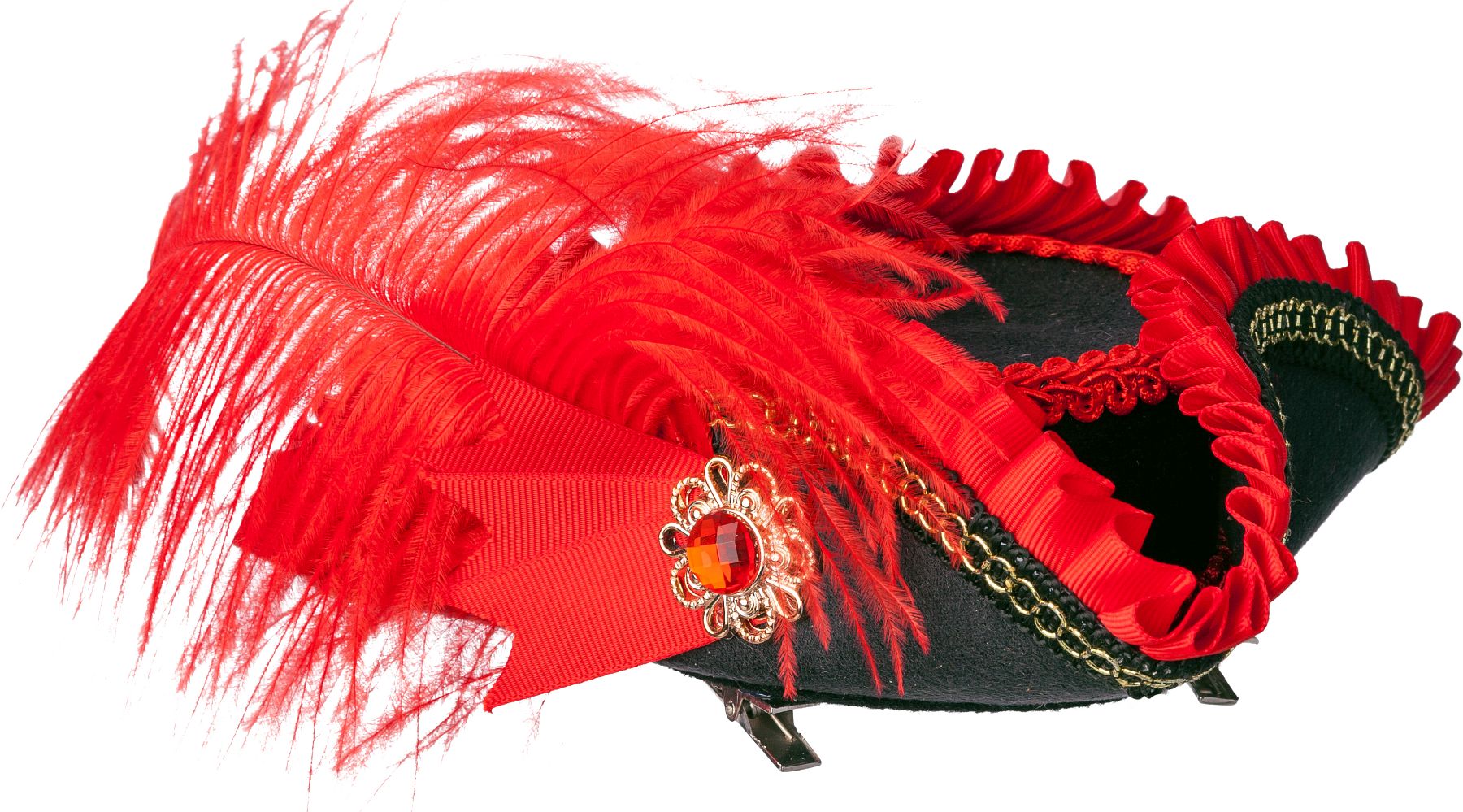 Mini chapeau femme pirate, rouge/noir