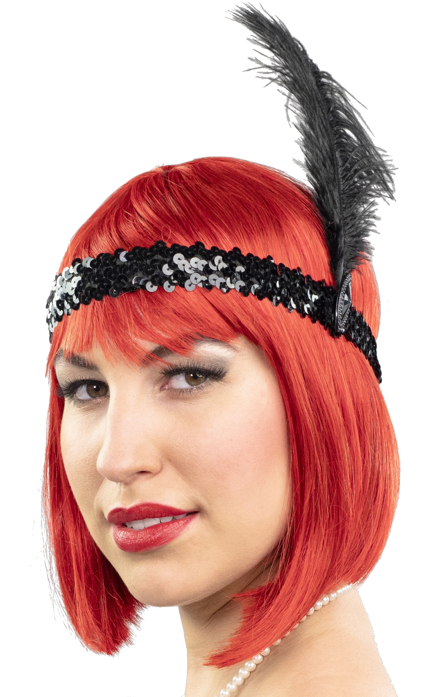Charleston headband with feather, black