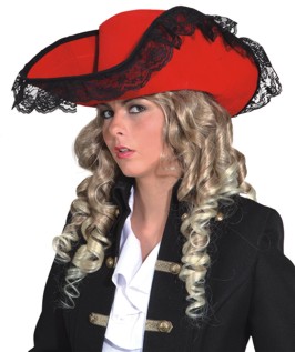 Lady hat, red with lace - Sale