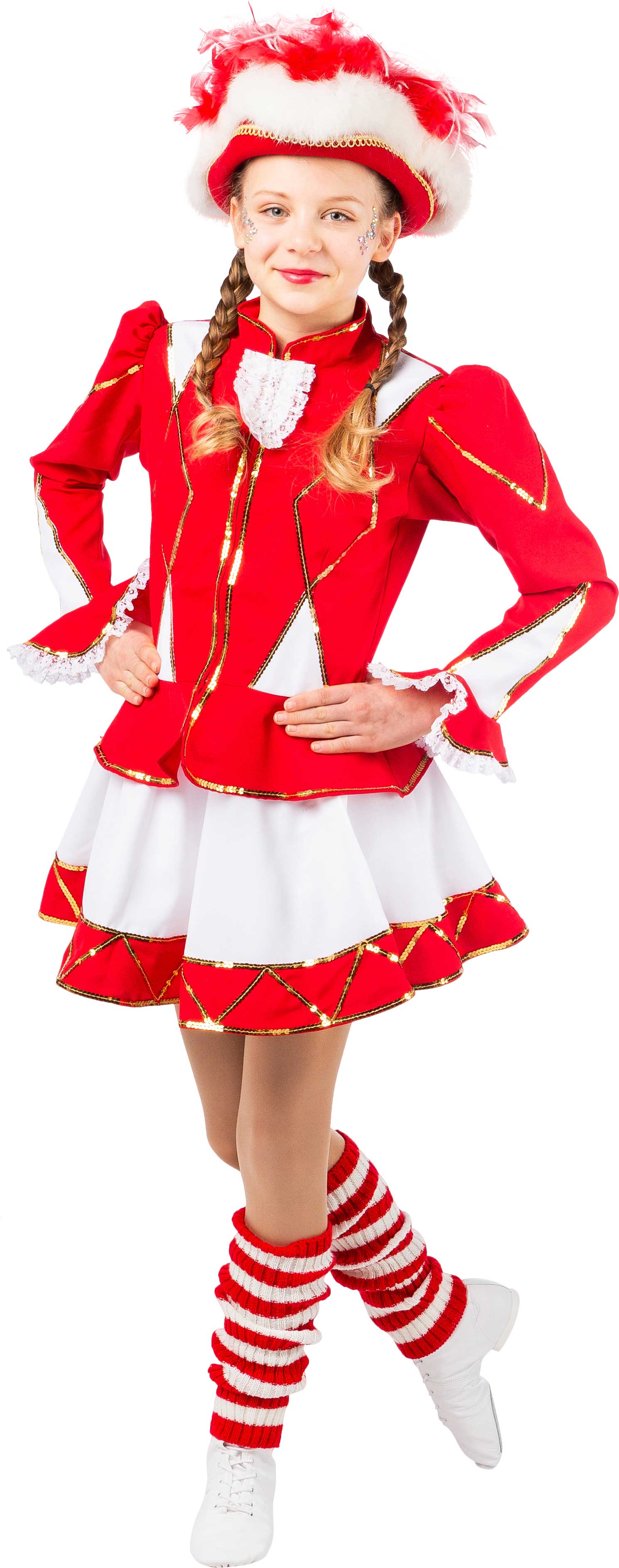 Funkenkostüm, rot-weiß mit Goldborte