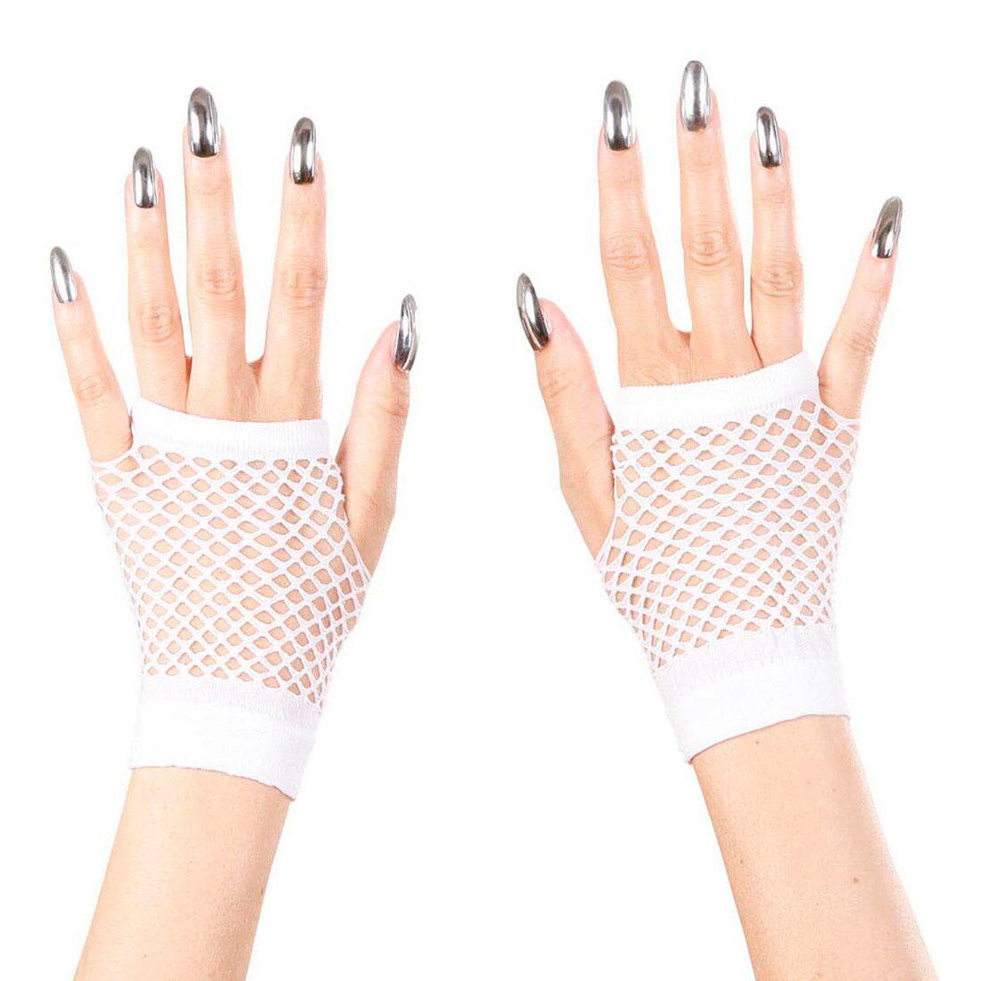 Mesh short gloves fingerless, white