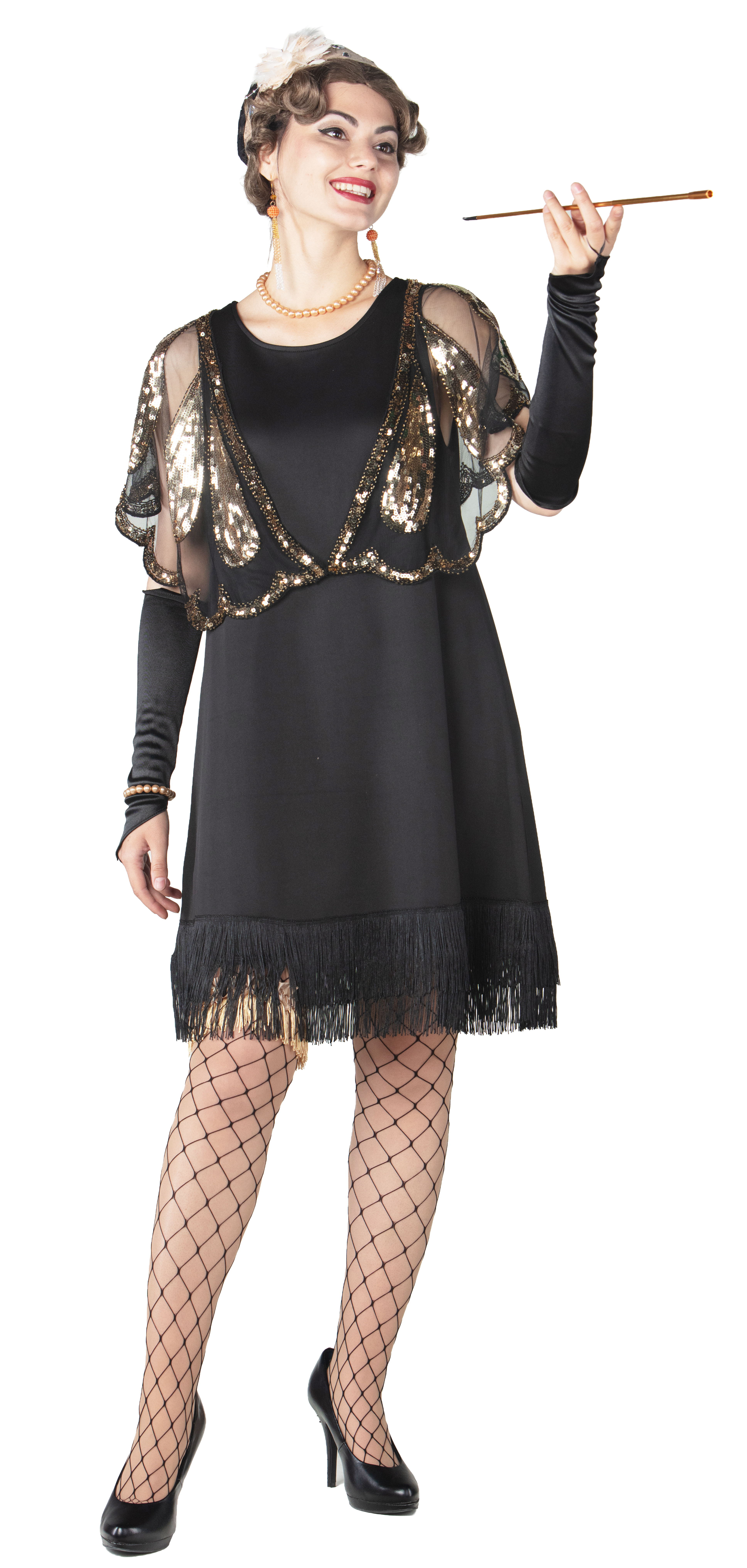 Robe des années 20, noire à franges