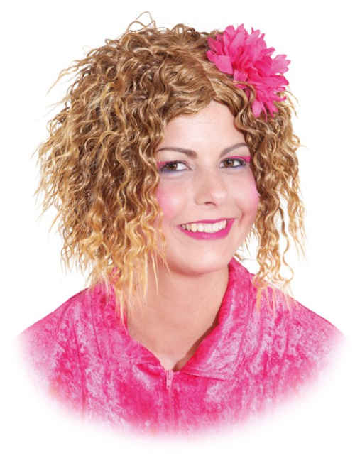 Curly wig for ladies with flowers