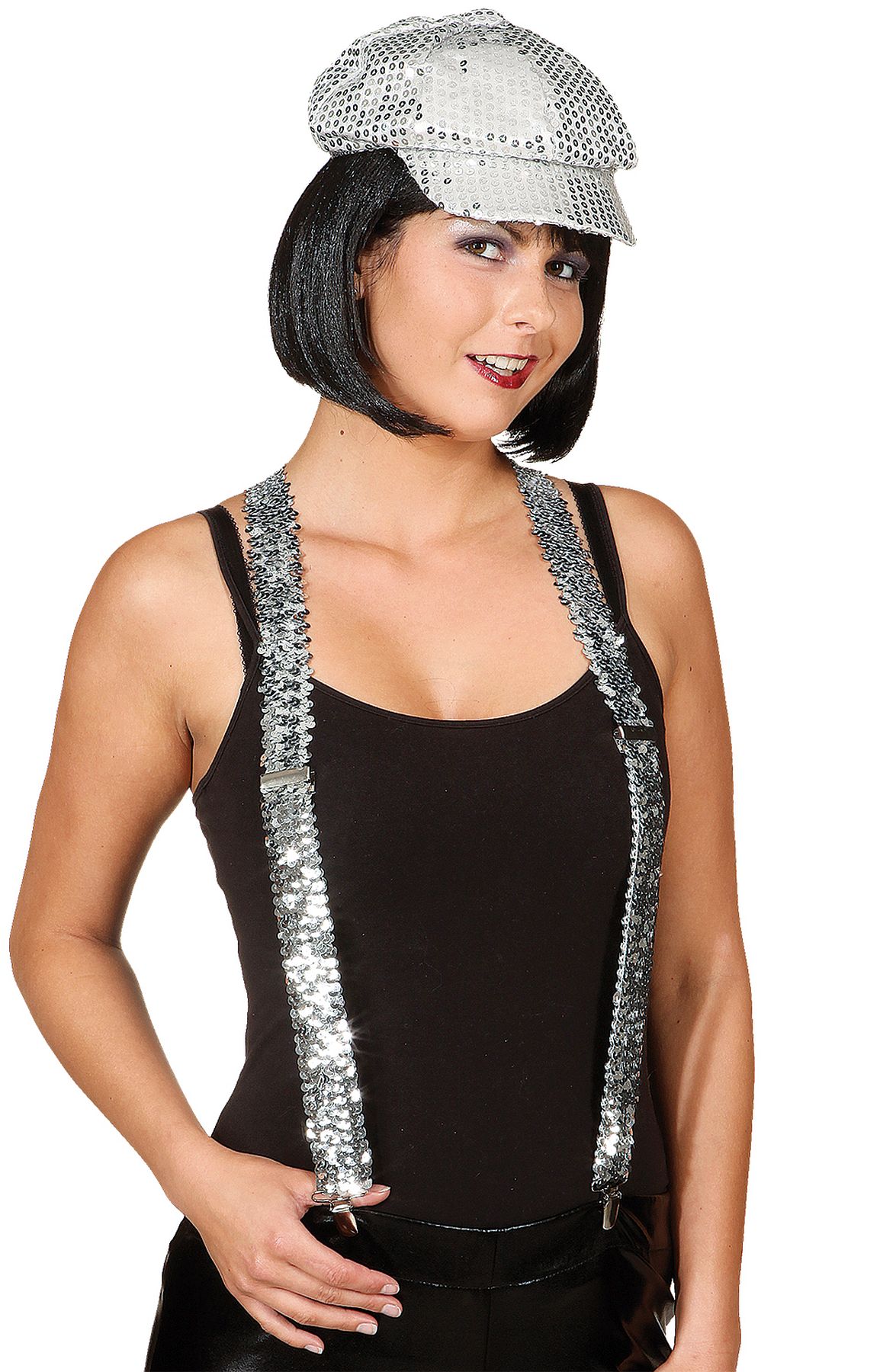 Sequined suspenders, silver