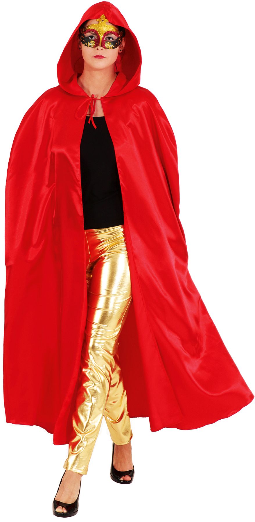 Satin cape with hood, red