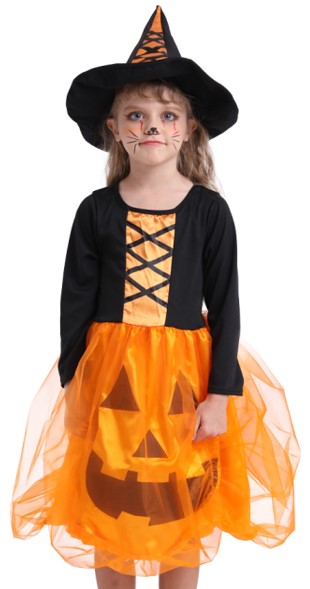 Children costume pumpkin witch