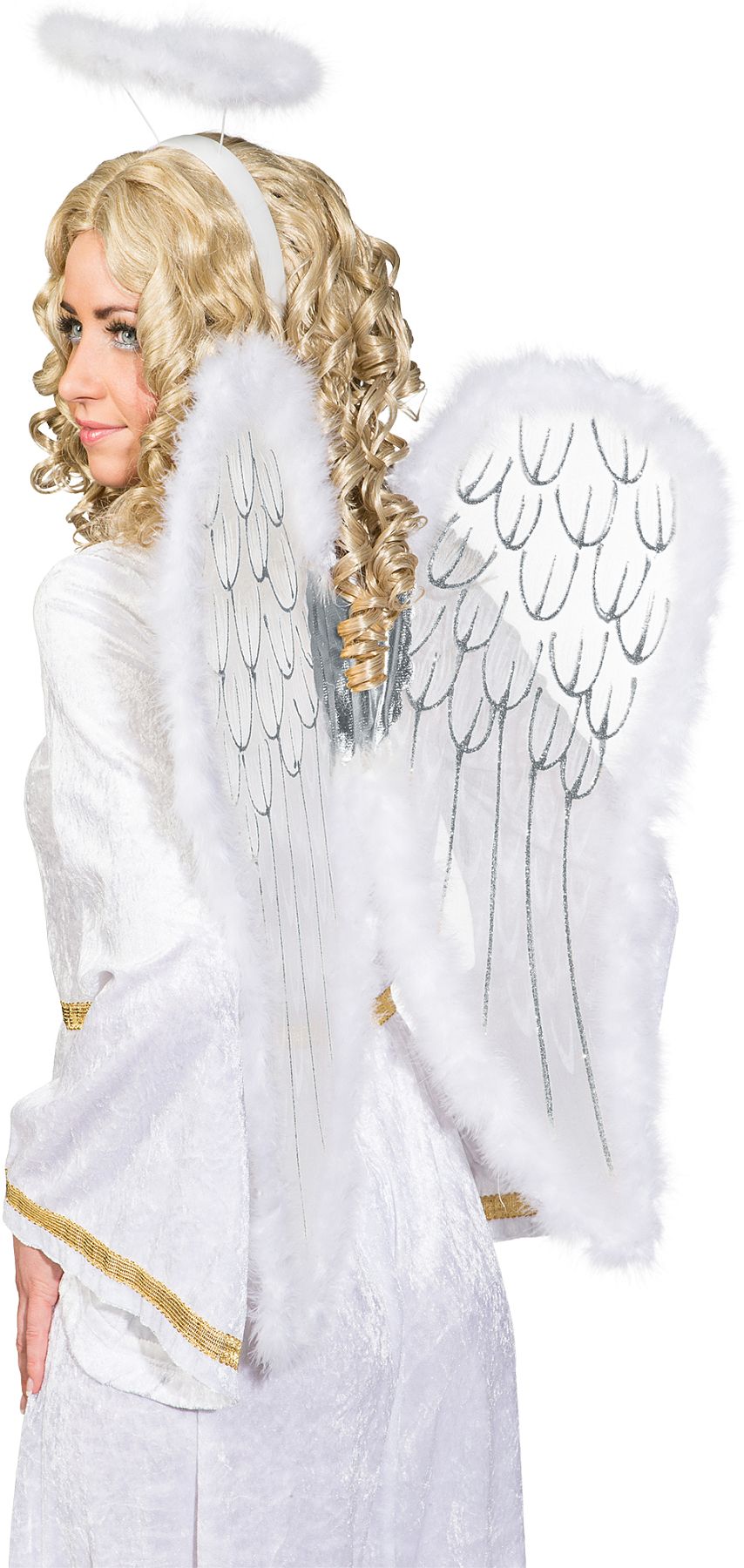 Angel set, white-silver with marabou trim