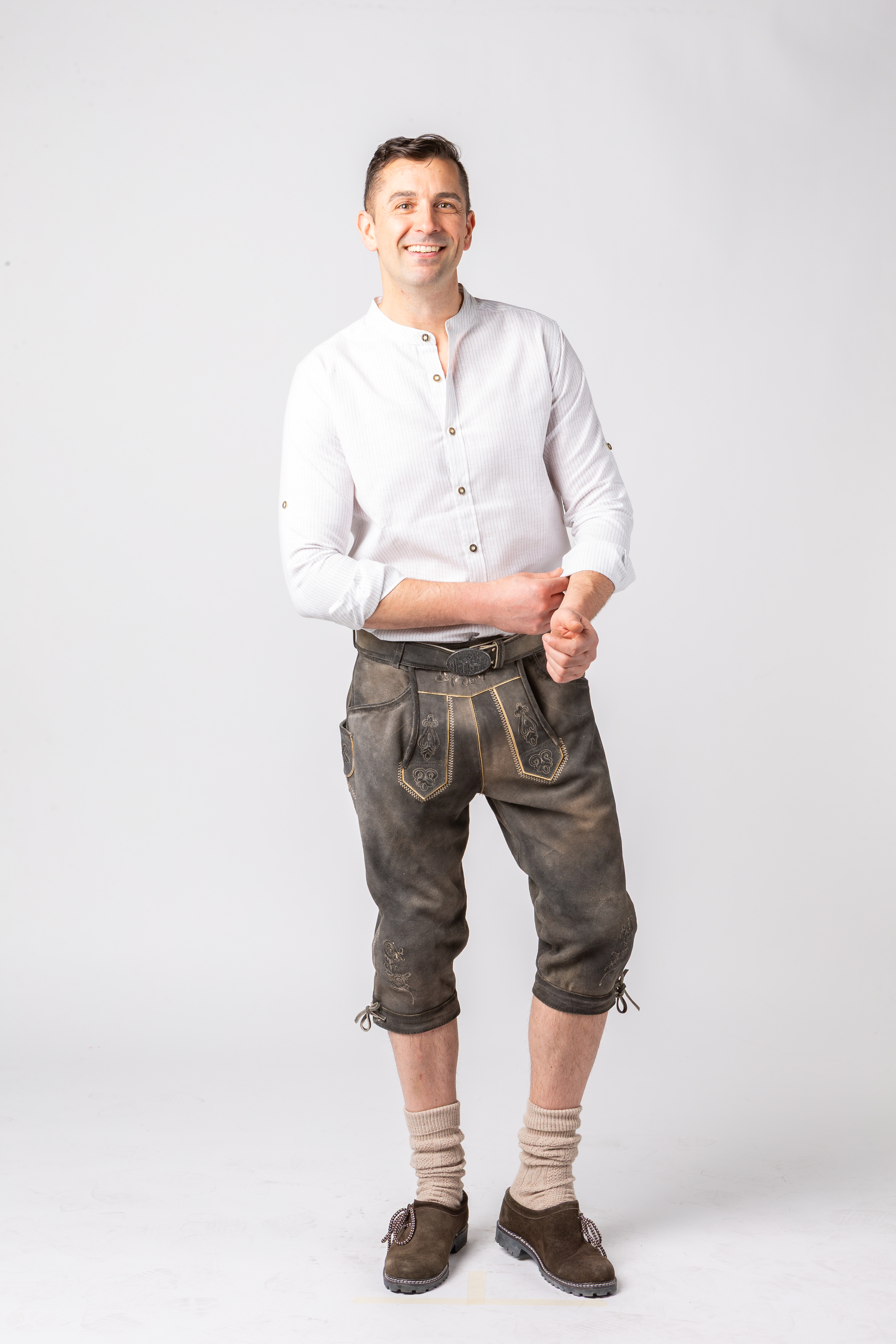Pantalon genou en cuir, vachette, gris pierre