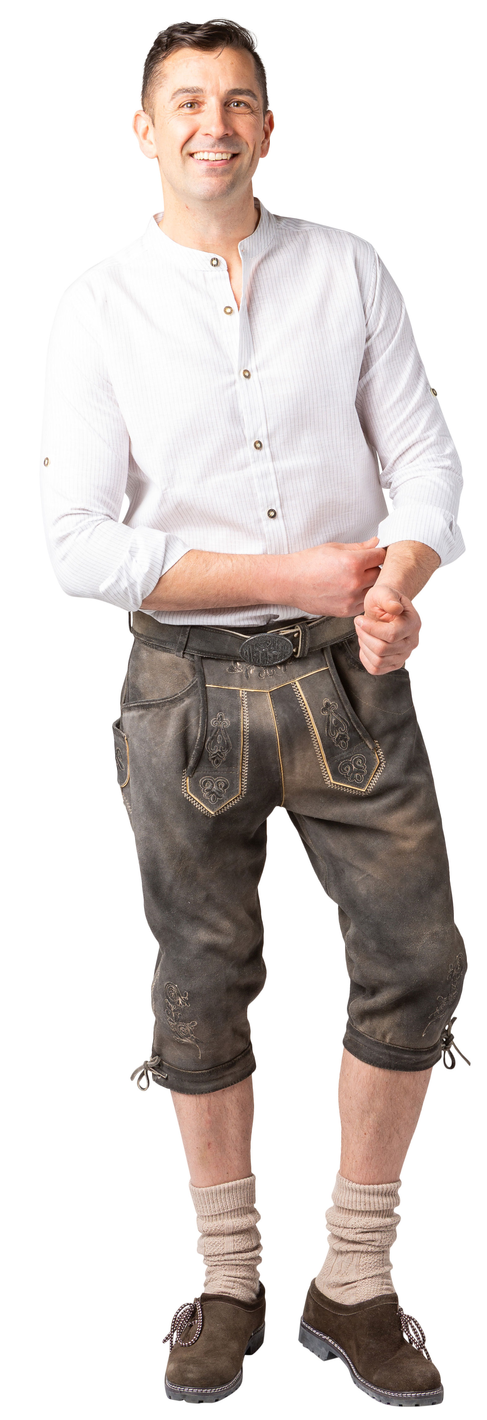 Knee breeches cowhide leather, stone gray