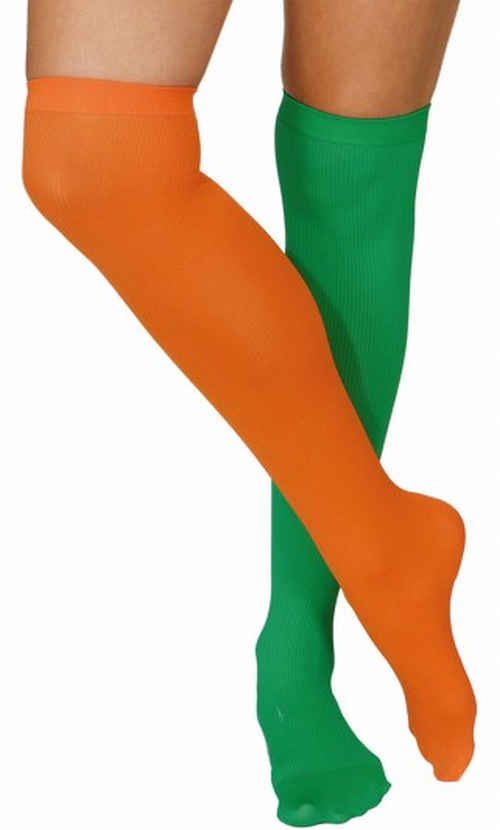 Überkniestrümpfe, grün/orange