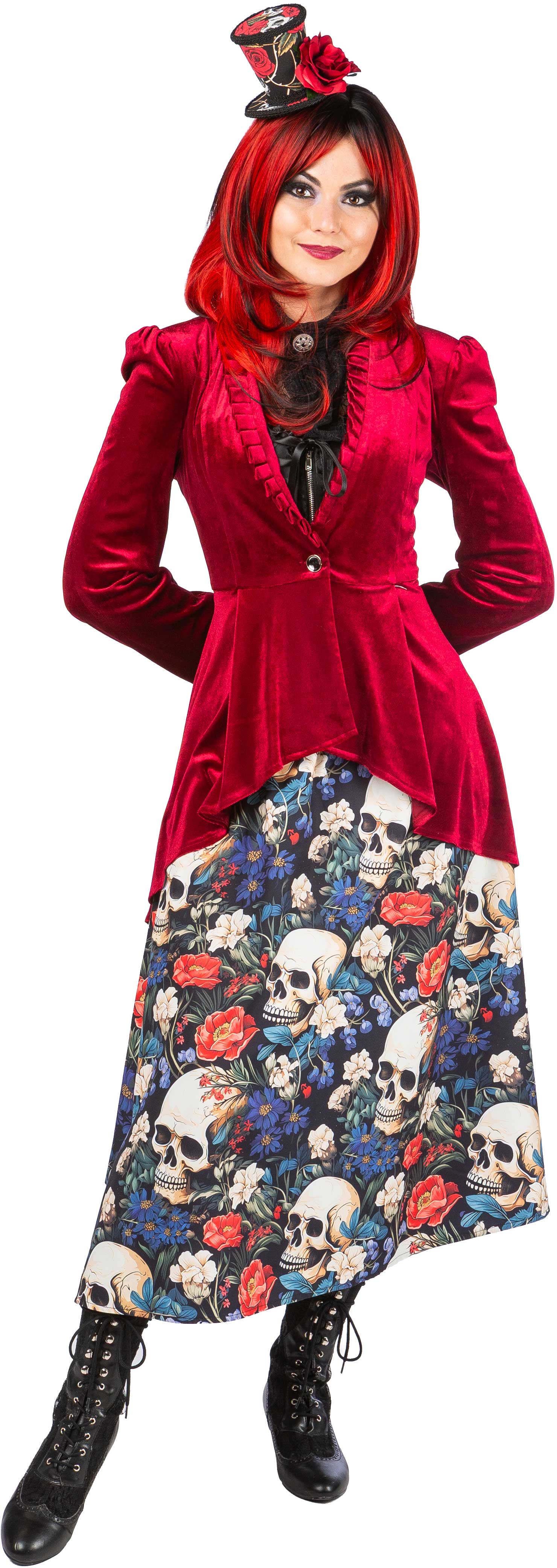 Velvet coat with a ruffled collar, burgundy