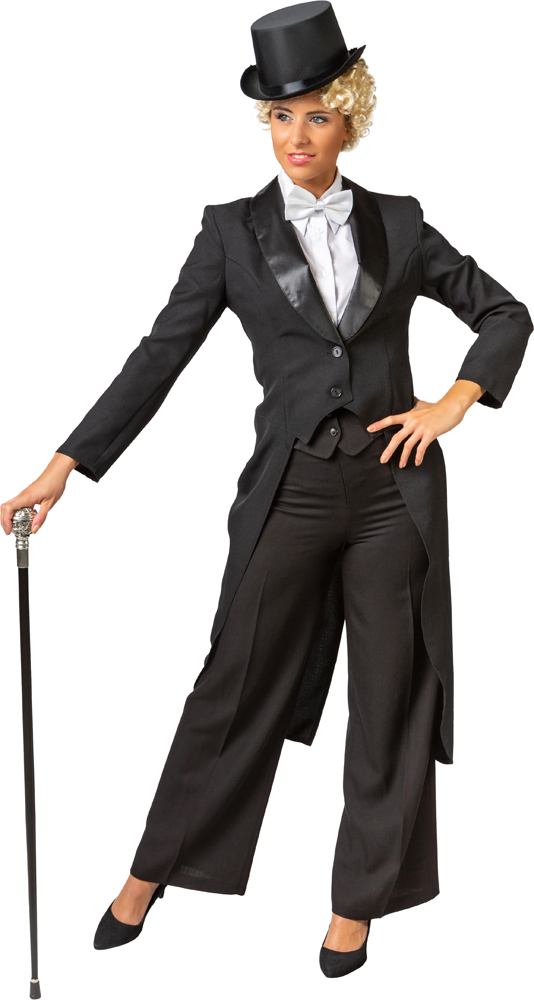 Damenfrack mit Satin-Schalkragen, schwarz