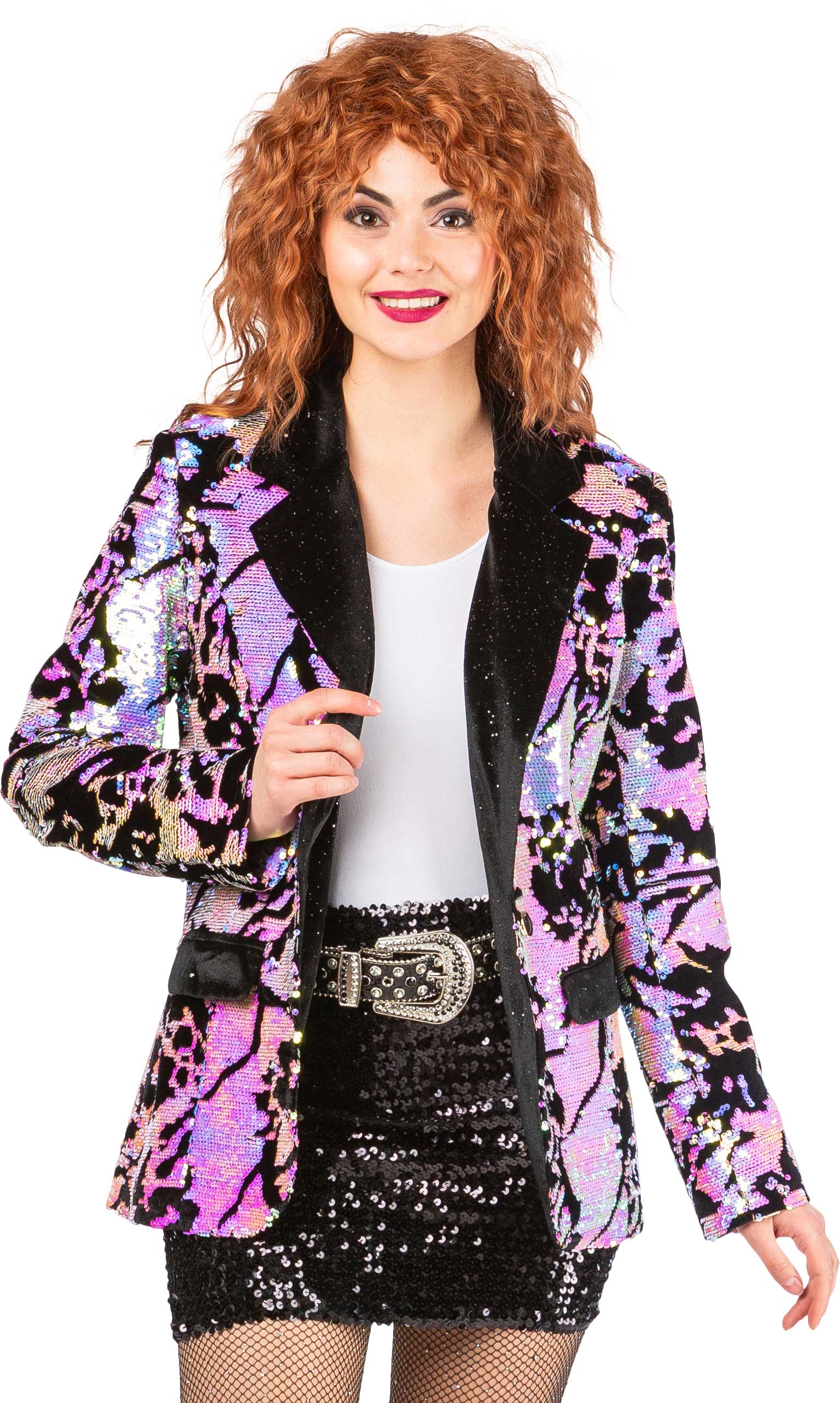 Paillettenjacke Dame, schwarz-pink