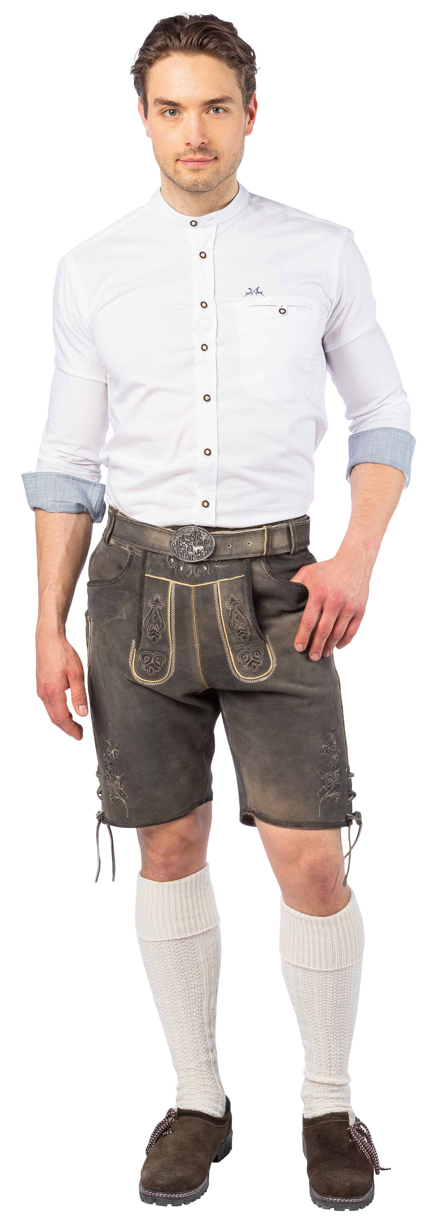 Pantalon court en cuir, gris pierre