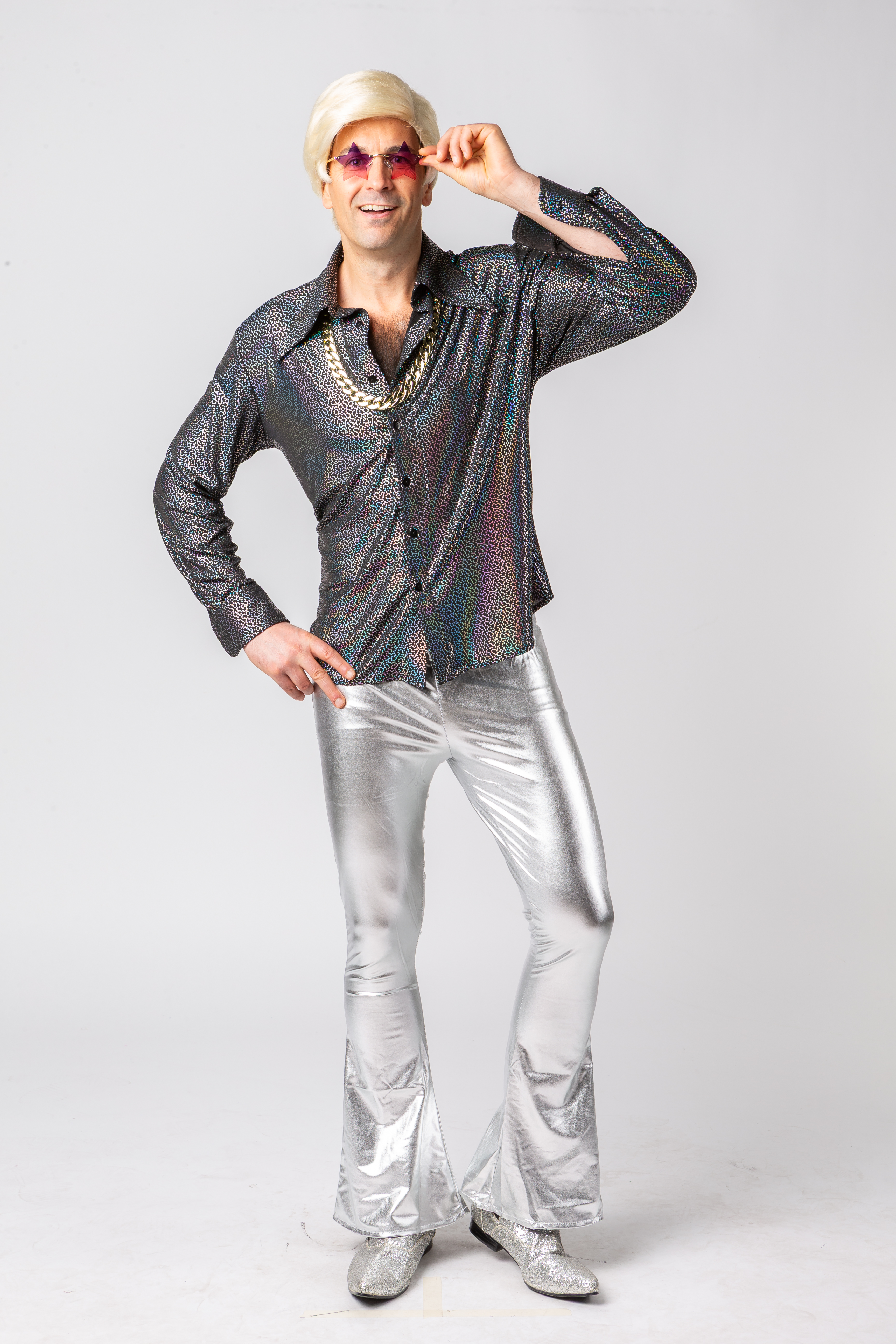 Hemd mit Glitzerdruck, silber 