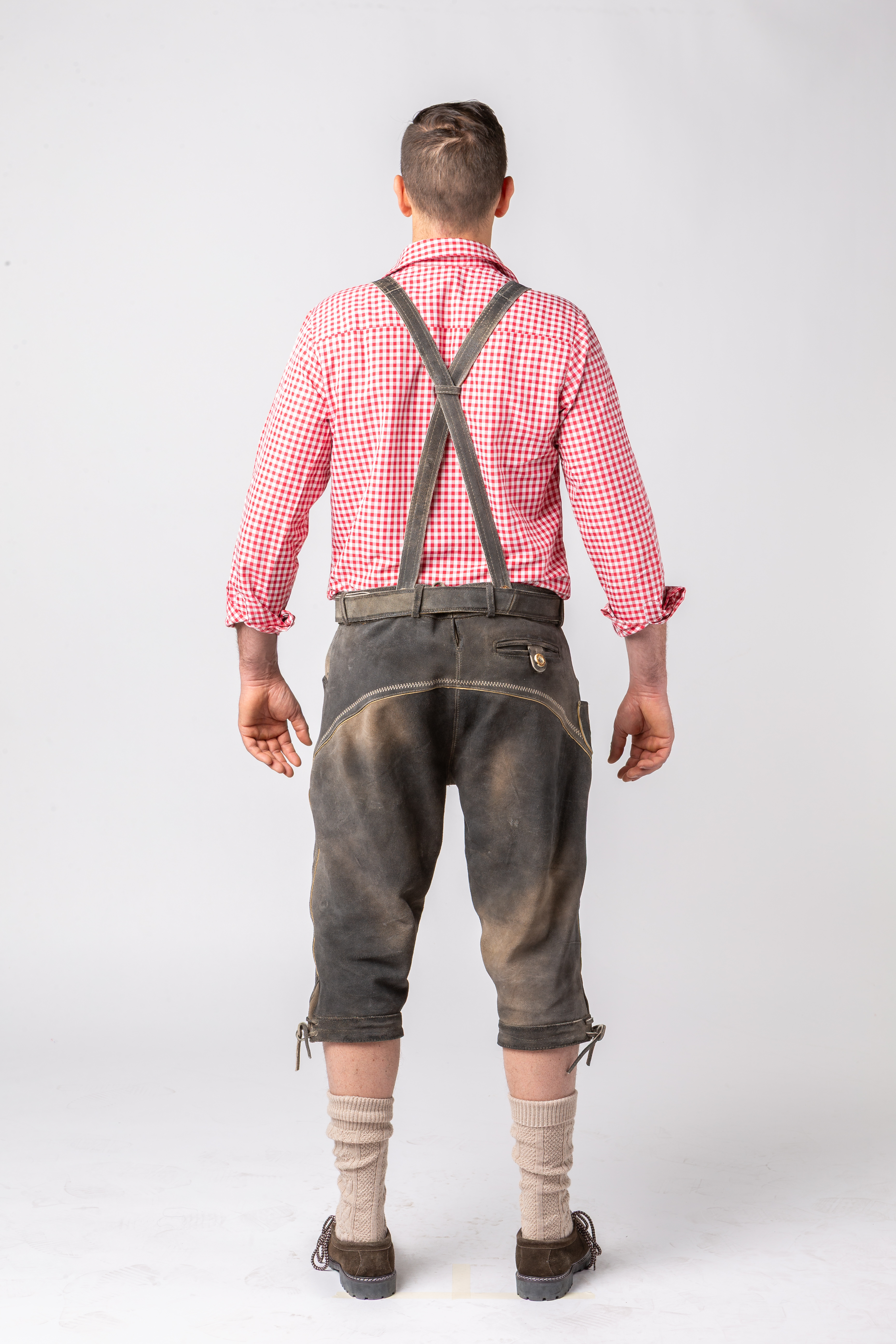 Pantalon genou en cuir, vachette, gris pierre