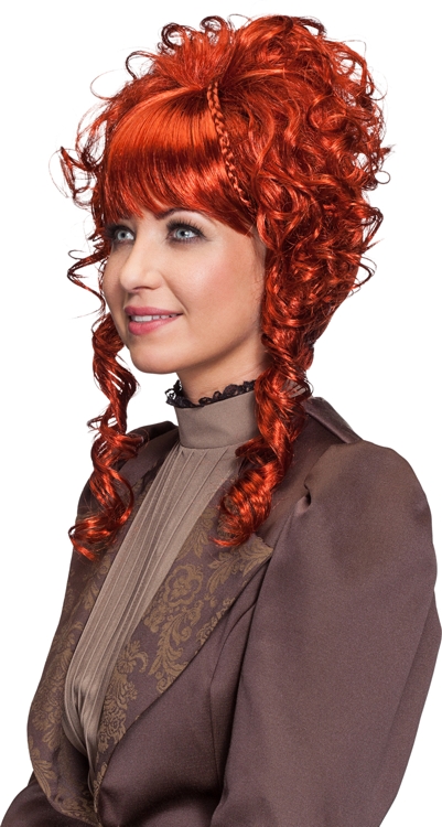 Ladies wig short curly, mahagoni