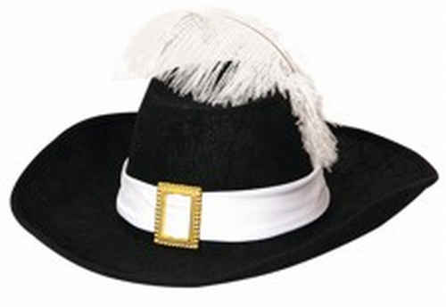 Chapeau mousquetaire, noir à ruban blanc - Sale