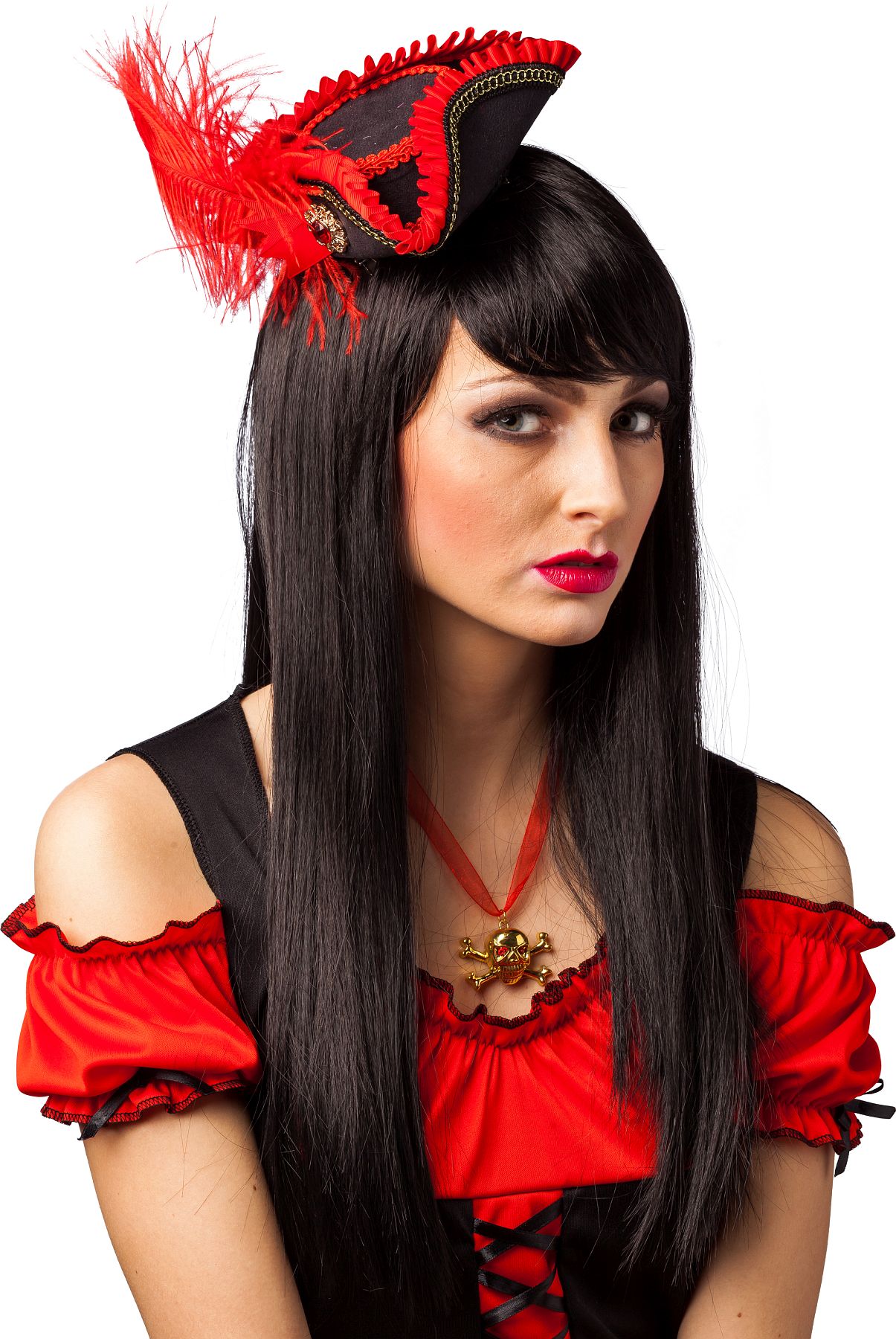 Mini chapeau femme pirate, rouge/noir