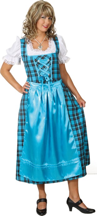 Costume bavaroise ''Dirndl'' longue, turquoise à carreaux