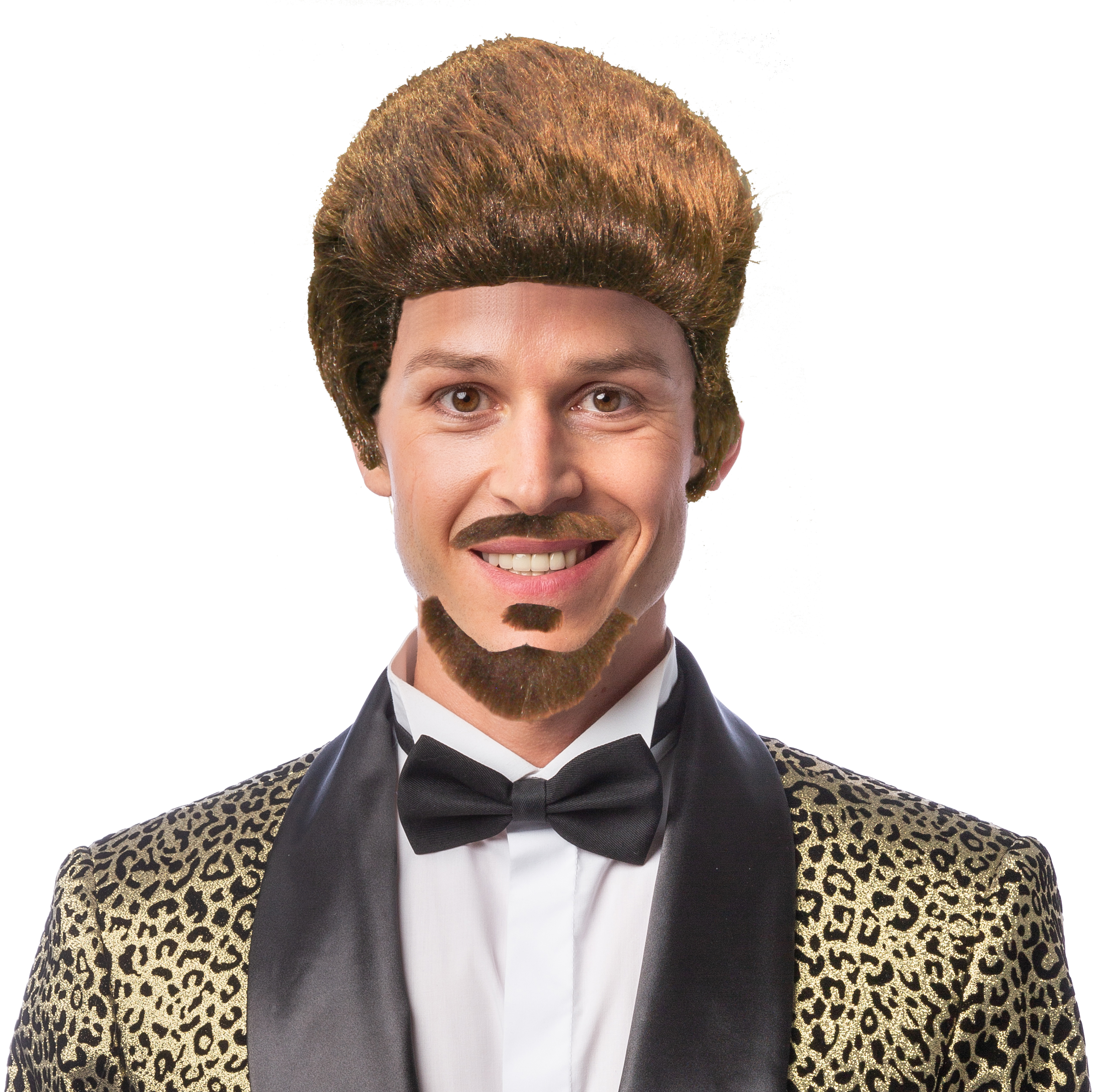 Men's wig with 3-piece short beard, brown
