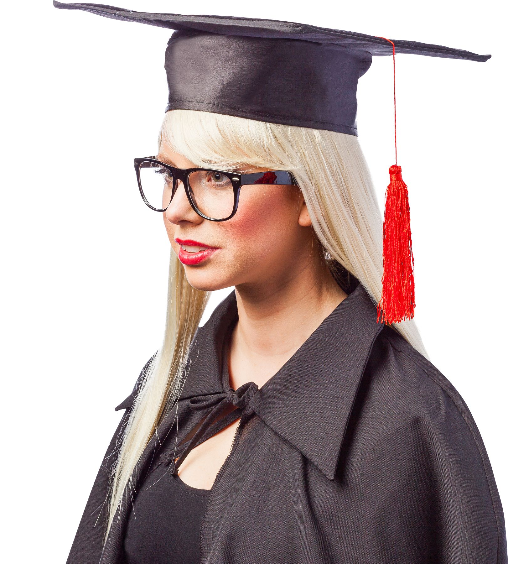 Absolventenhut Satin mit roter Quaste