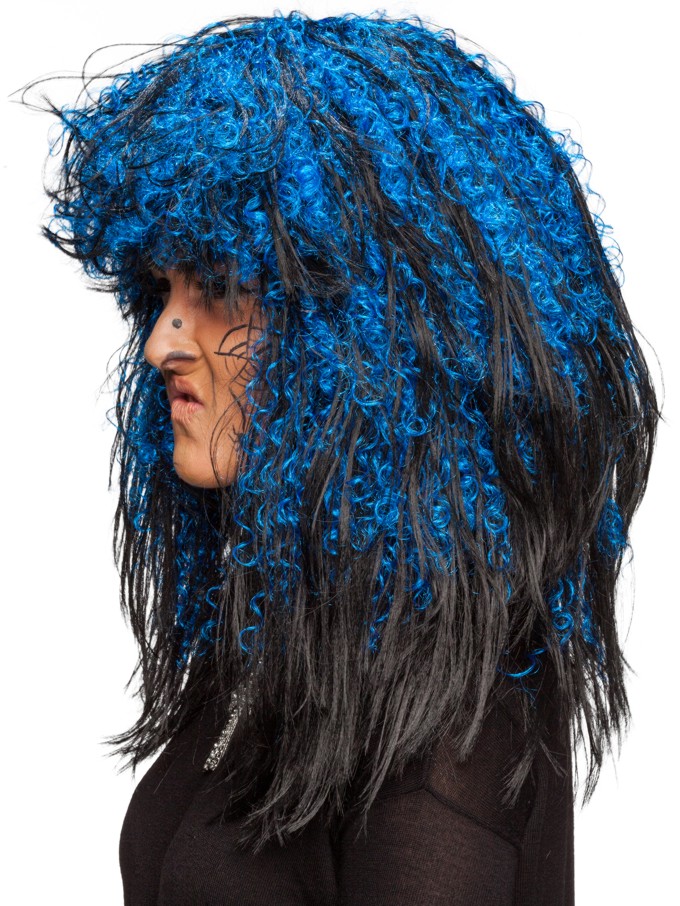 Neon wig Witch, black-blue - Sale