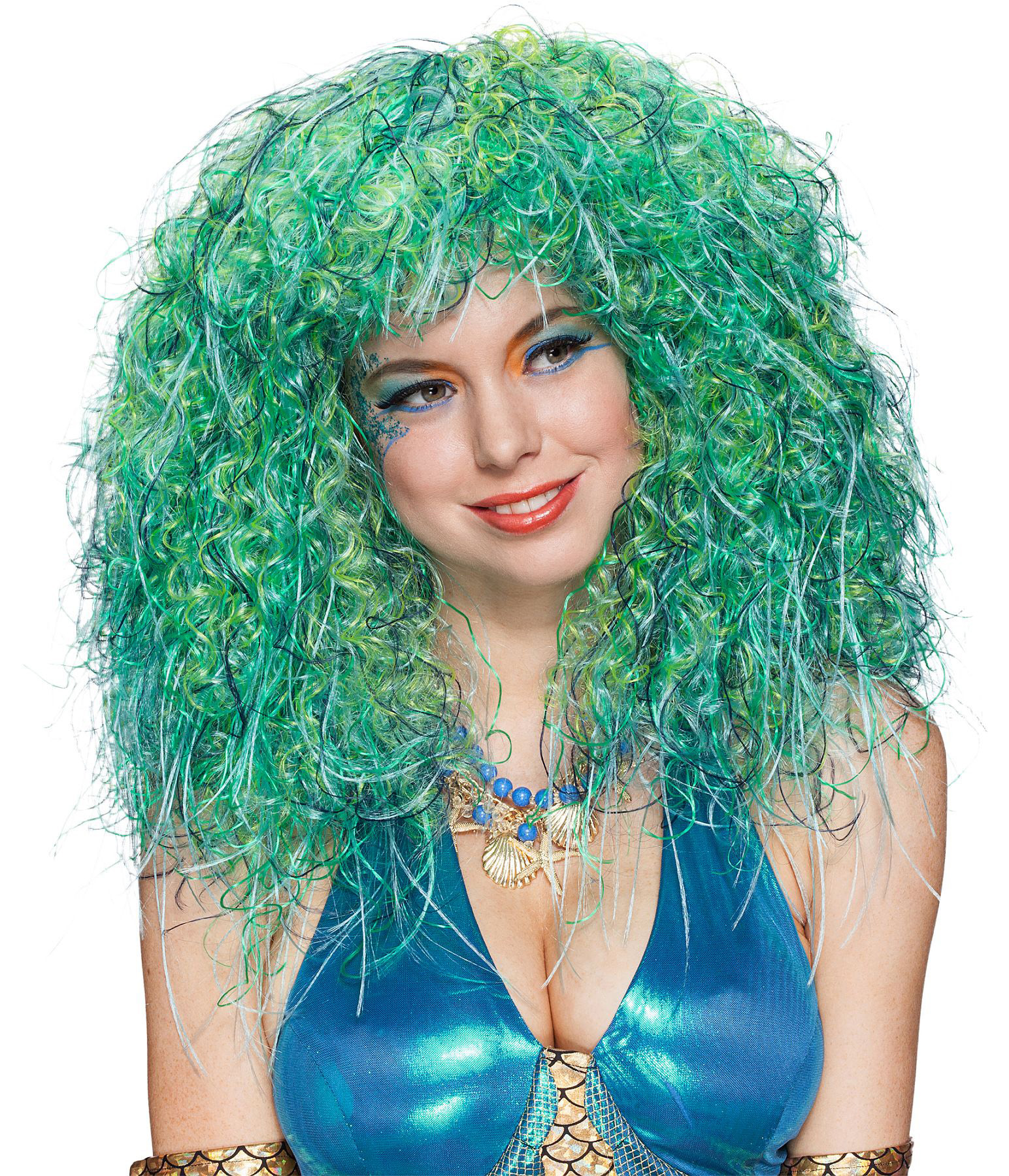 Perruque Sirène, tachetée de bleu-vert