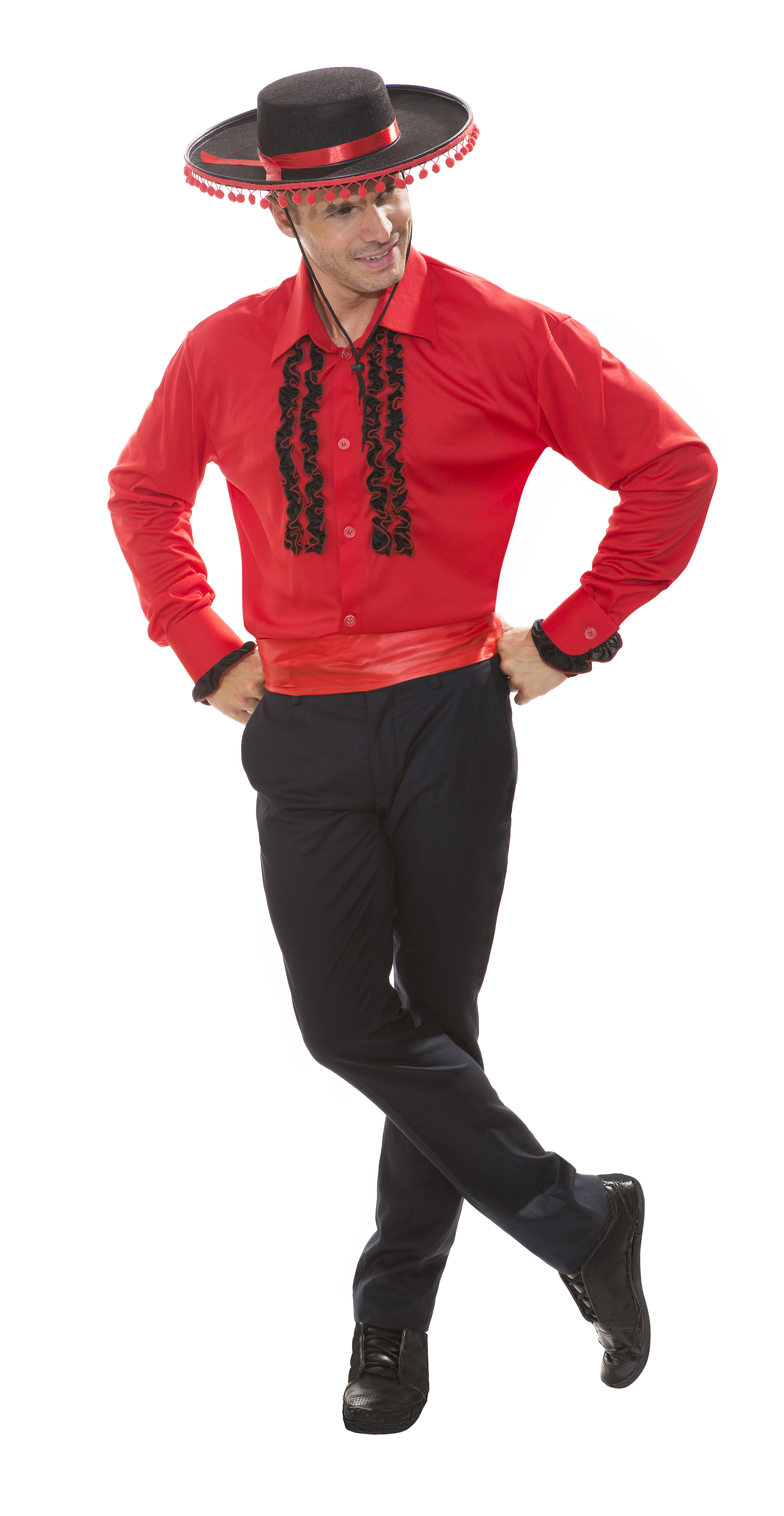 Rüschenhemd, rot-schwarz 