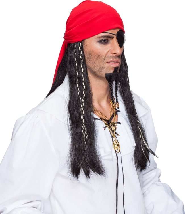 Perruque pirate des caraïbes à foulard rouge