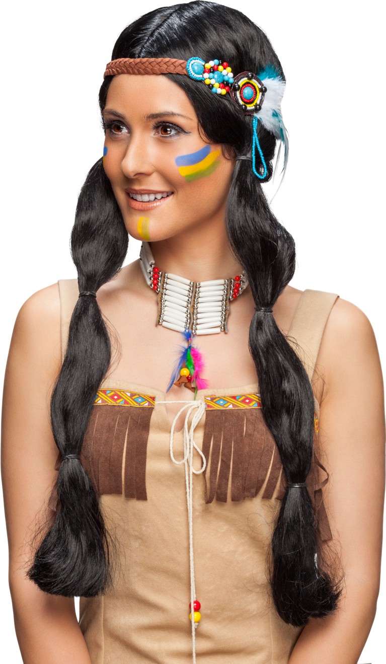 Indian woman wig with headdress 