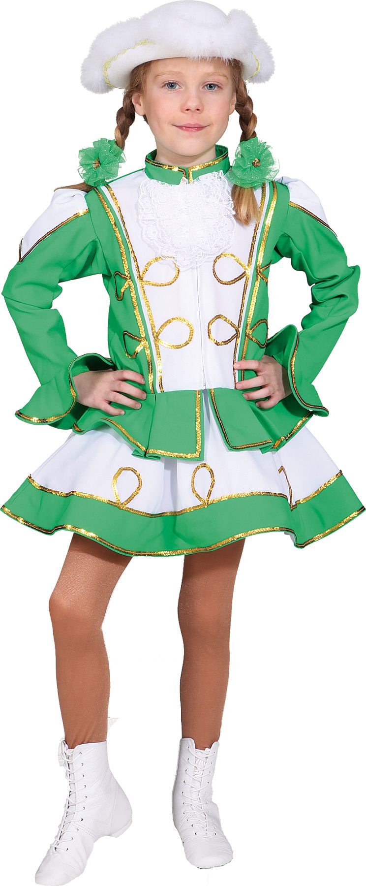 Sparkl costume, green-white with gold trim