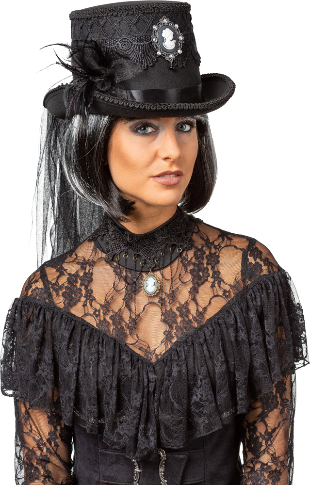 Top hat with veil, black