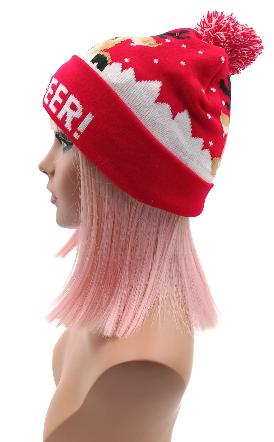 Bonnet à pompon rouge Oh Deer