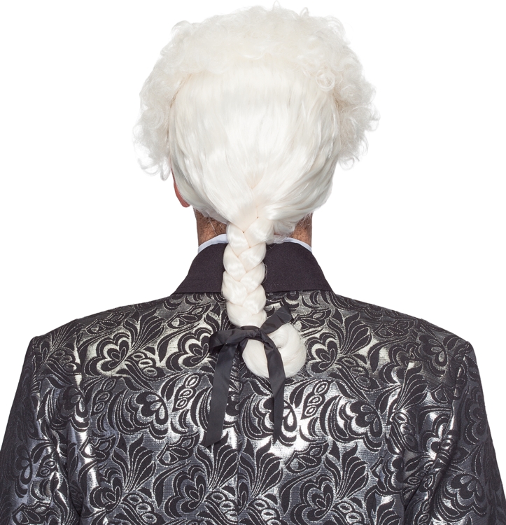 Baroque wig for men braided pigtails, white