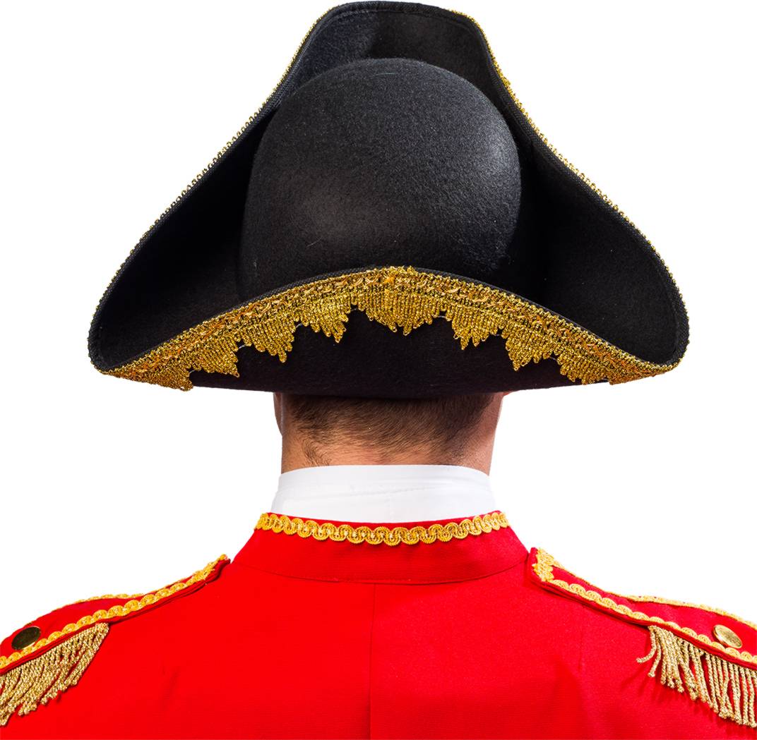 Tricorn with gold trim and snap button