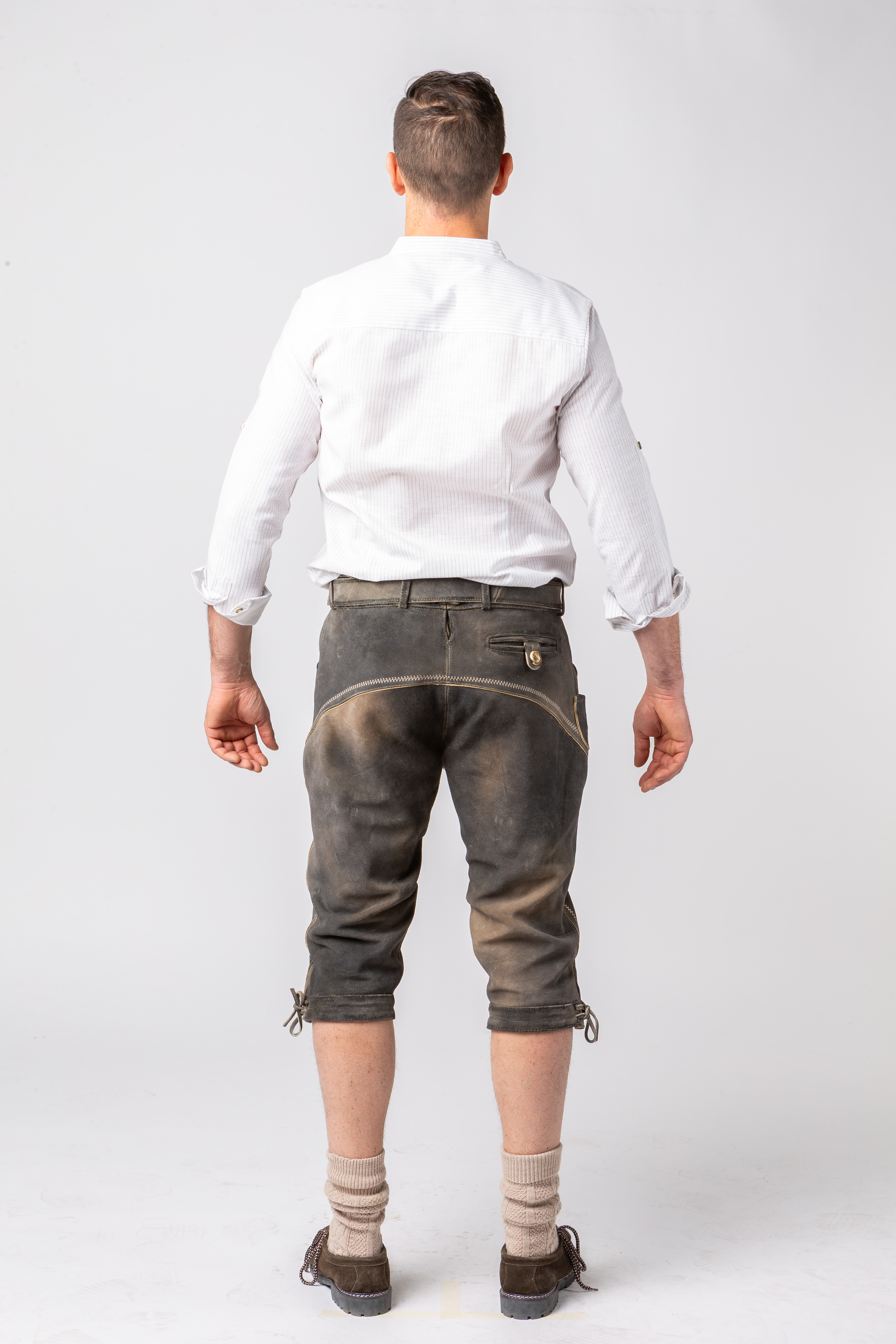 Pantalon genou en cuir, vachette, gris pierre