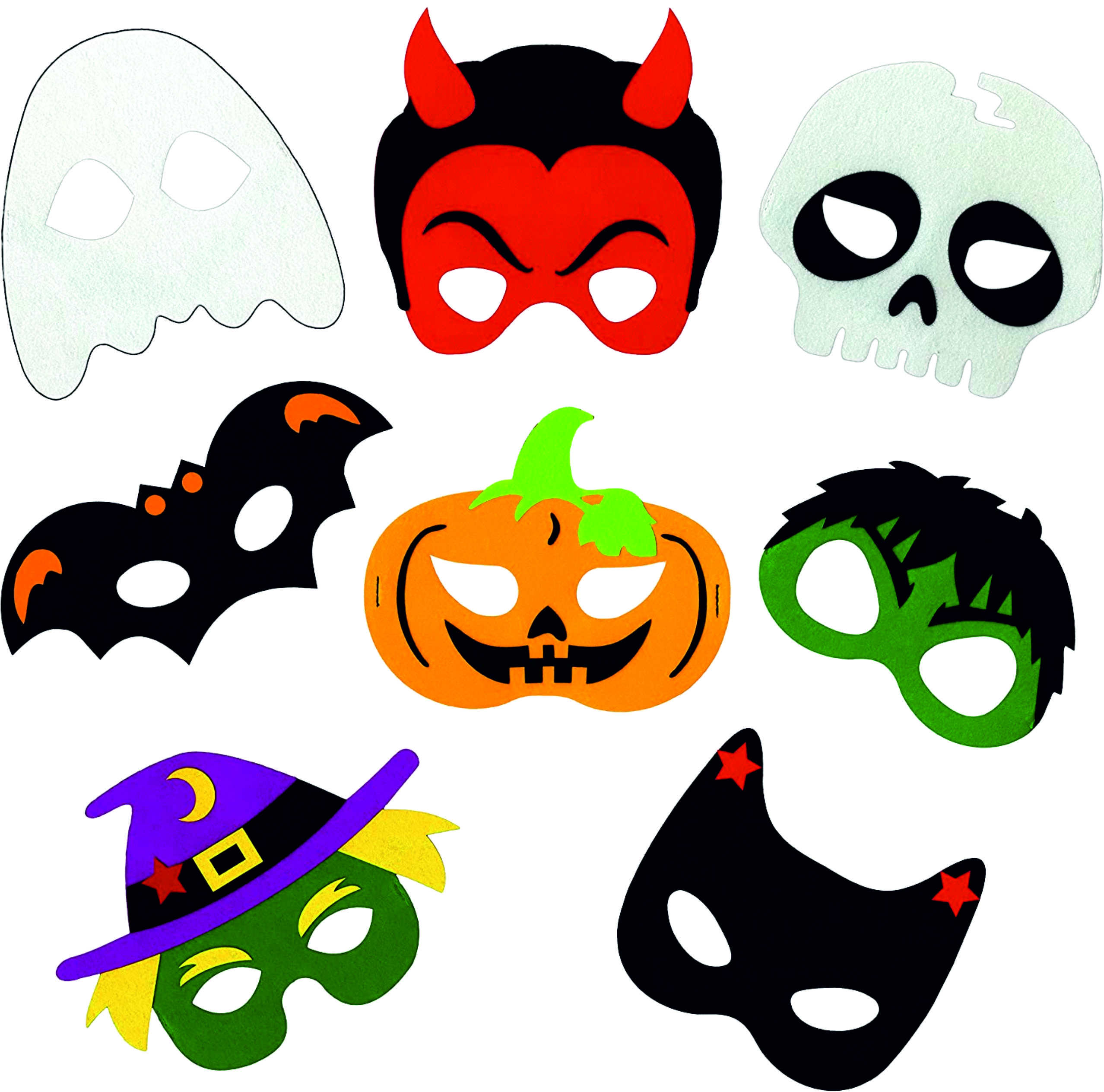 Filzmasken Halloween bunt, 8er Set