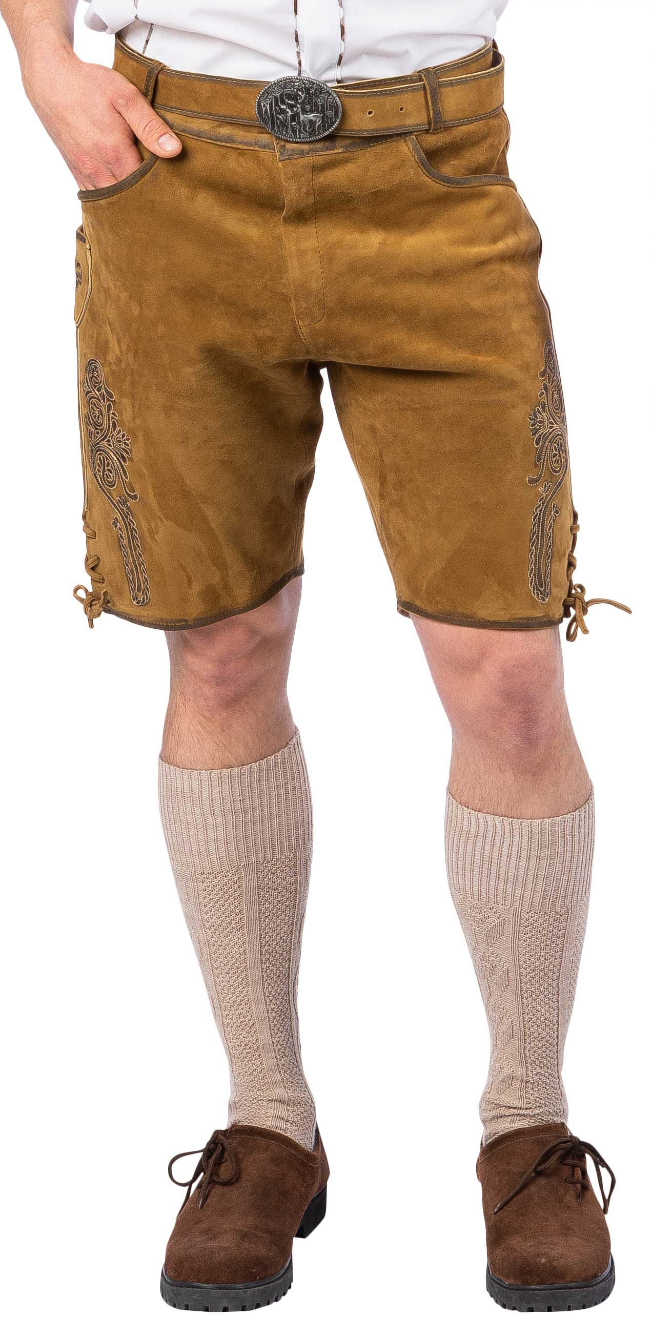 Short leather trousers, beige