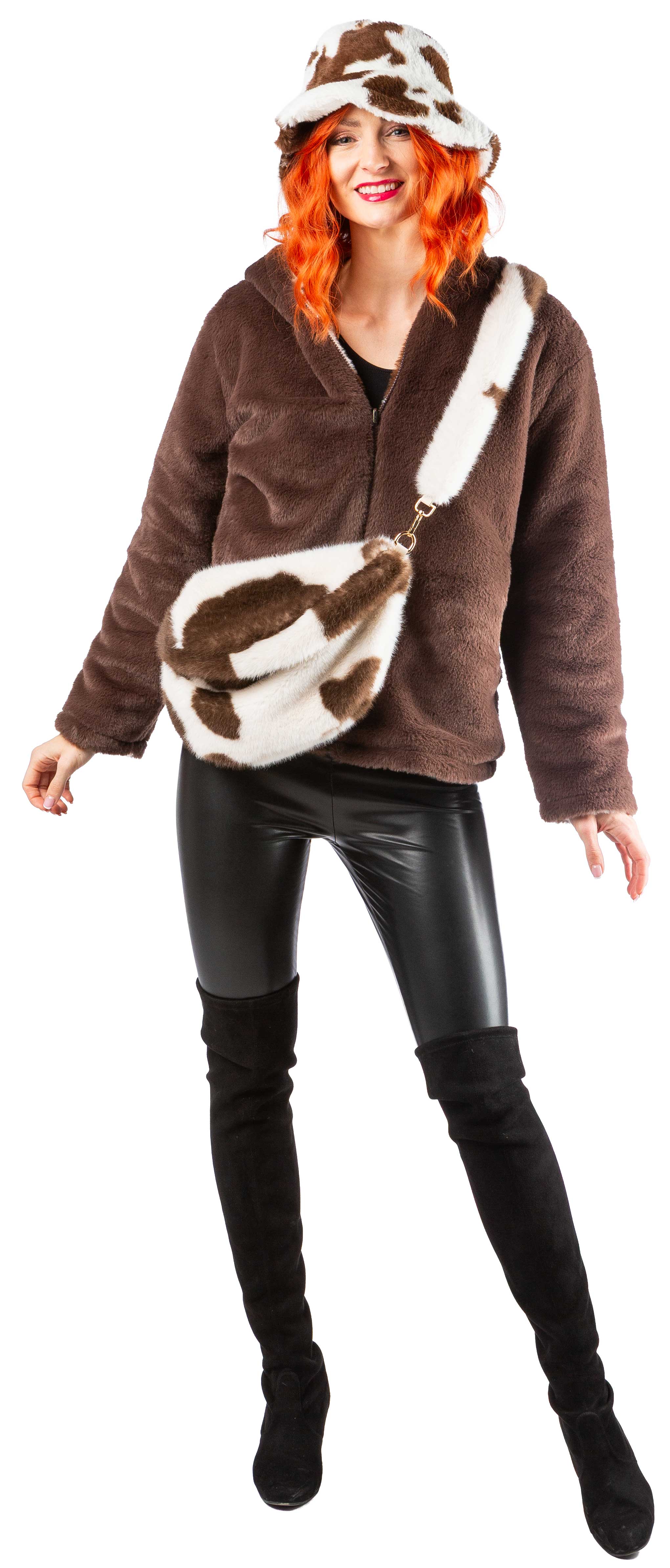 Cow shoulder bag, brown-white