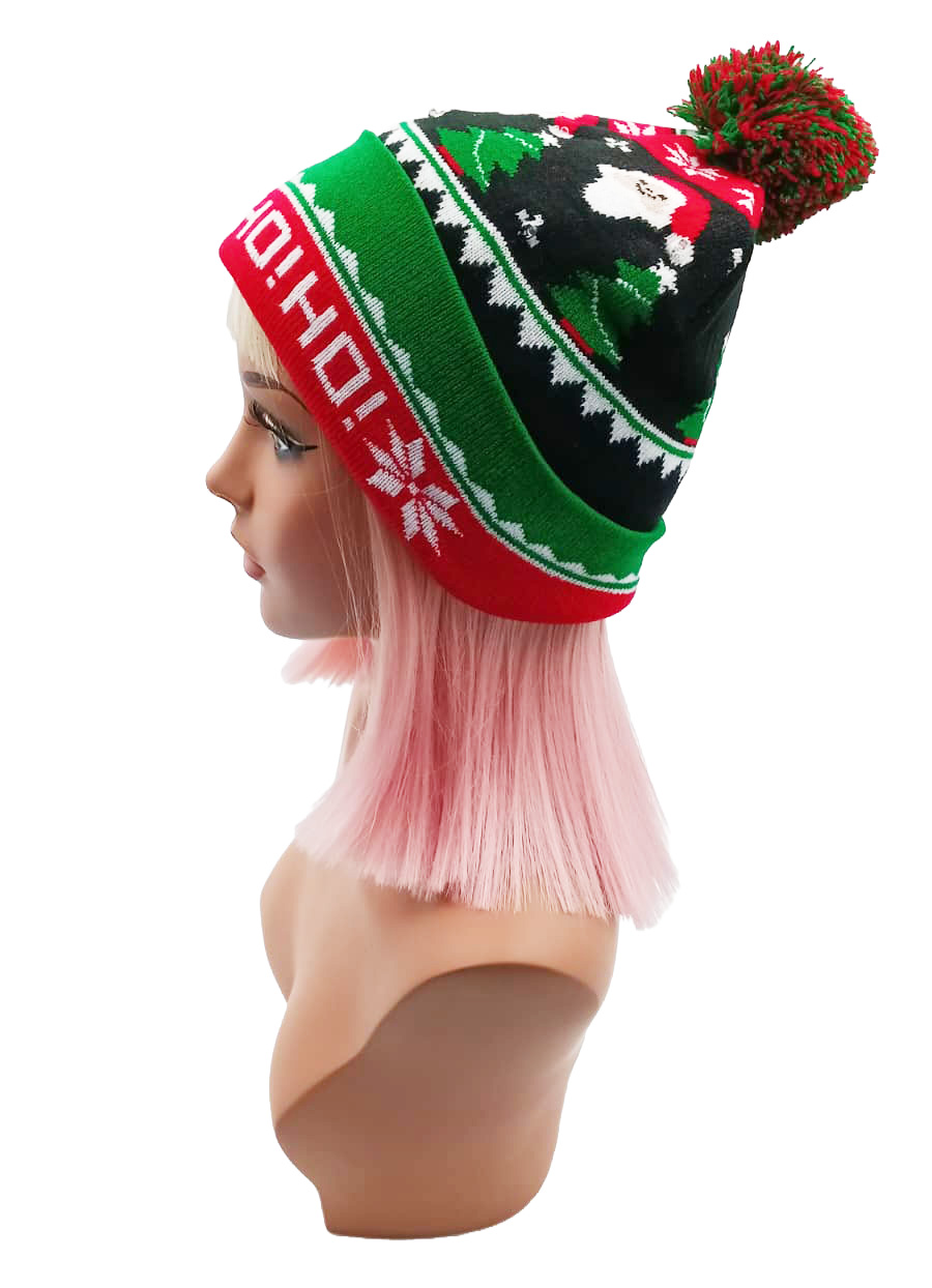Bonnet à pompon rouge vert