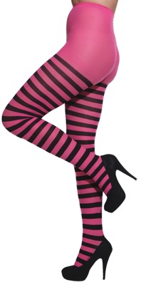 Striped tights, pink/black