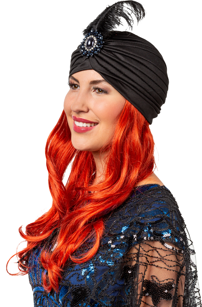 Turban hat with feather